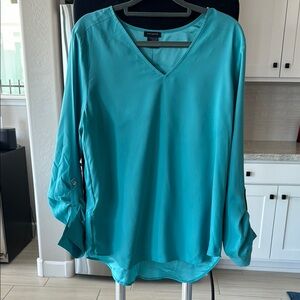 Ann Taylor Teal Roll Sleeve Blouse Relaxed Fit | Size Medium